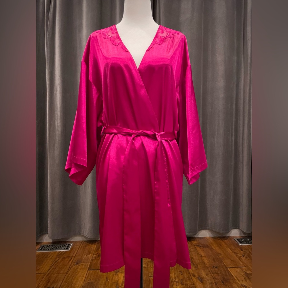 Pink satin kimono robe